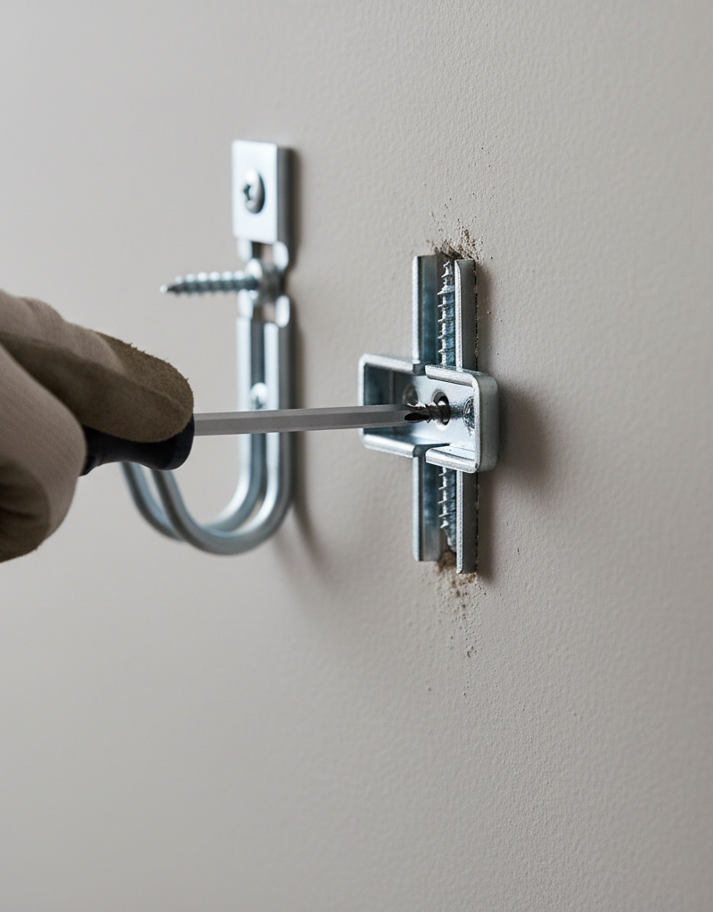 A person installing a heavy-duty snap-toggle drywall anchor to hang a heavy mirror.