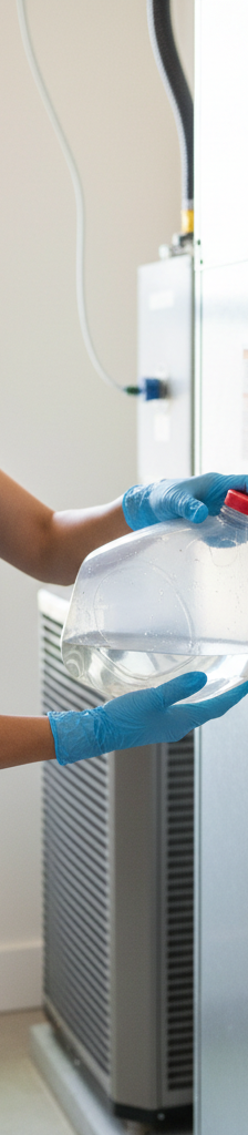 Homeowner pouring vinegar into AC drain line access to clear clog