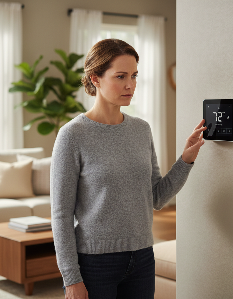 A homeowner checks a smart thermostat that is not turning on the air conditioner.