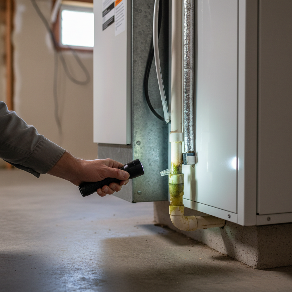 Homeowner checking a tripped circuit breaker for an air conditioner in a modern electrical panel.