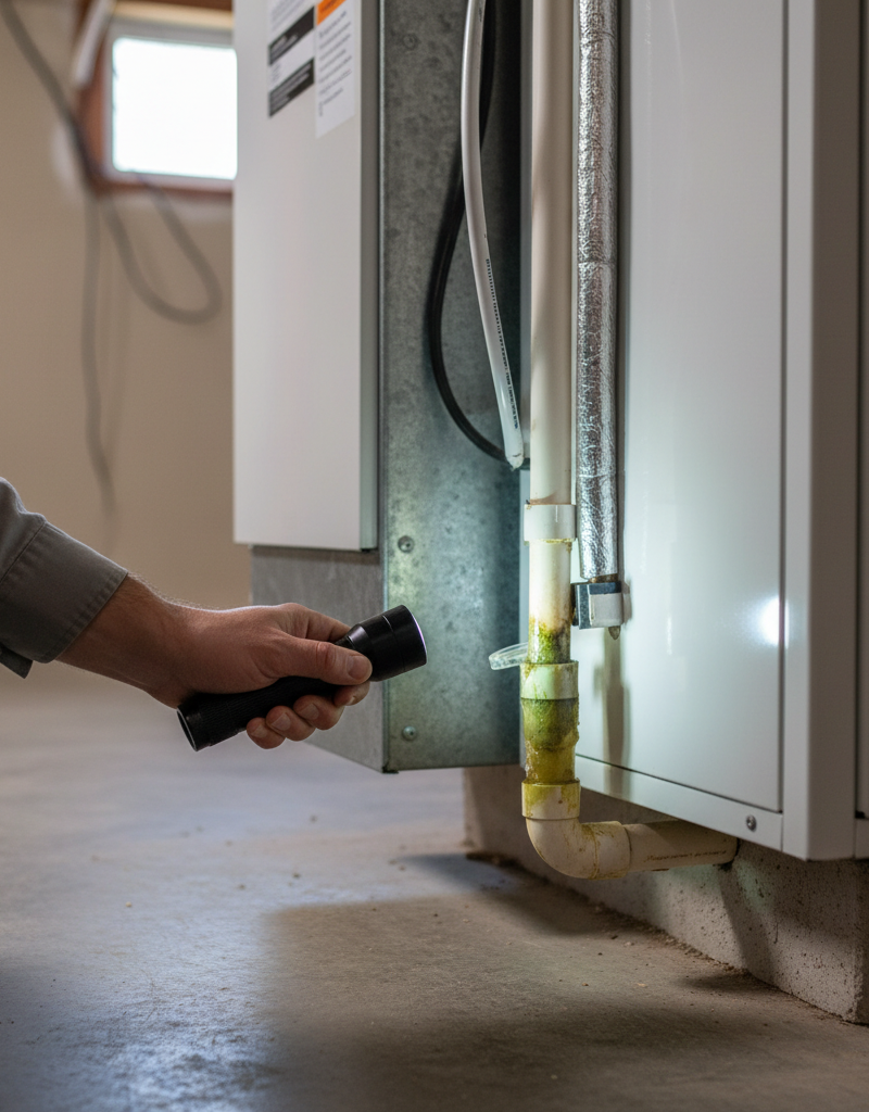 Homeowner checking a tripped circuit breaker for an air conditioner in a modern electrical panel.