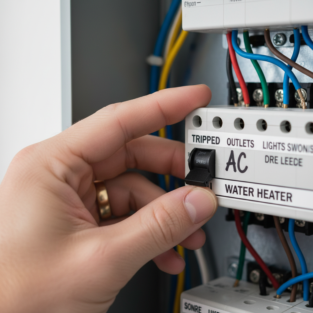 Homeowner checking a tripped circuit breaker for their air conditioner