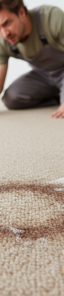 Close-up of a dark stain reappearing on a light-colored carpet, illustrating the wicking effect