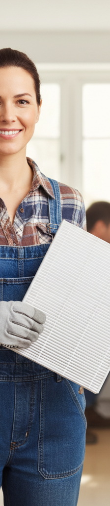 Homeowner holding an HVAC filter, illustrating easy DIY home repairs.