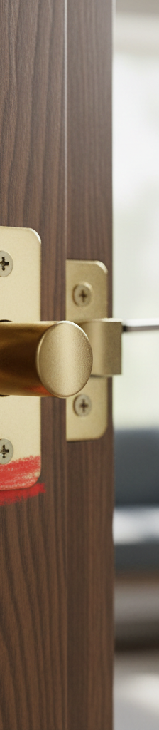 Close-up of a door latch bolt with a red mark on the strike plate, showing misalignment.