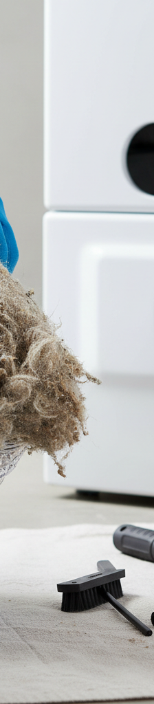 Homeowner removing lint from a dryer vent hose with a cleaning brush