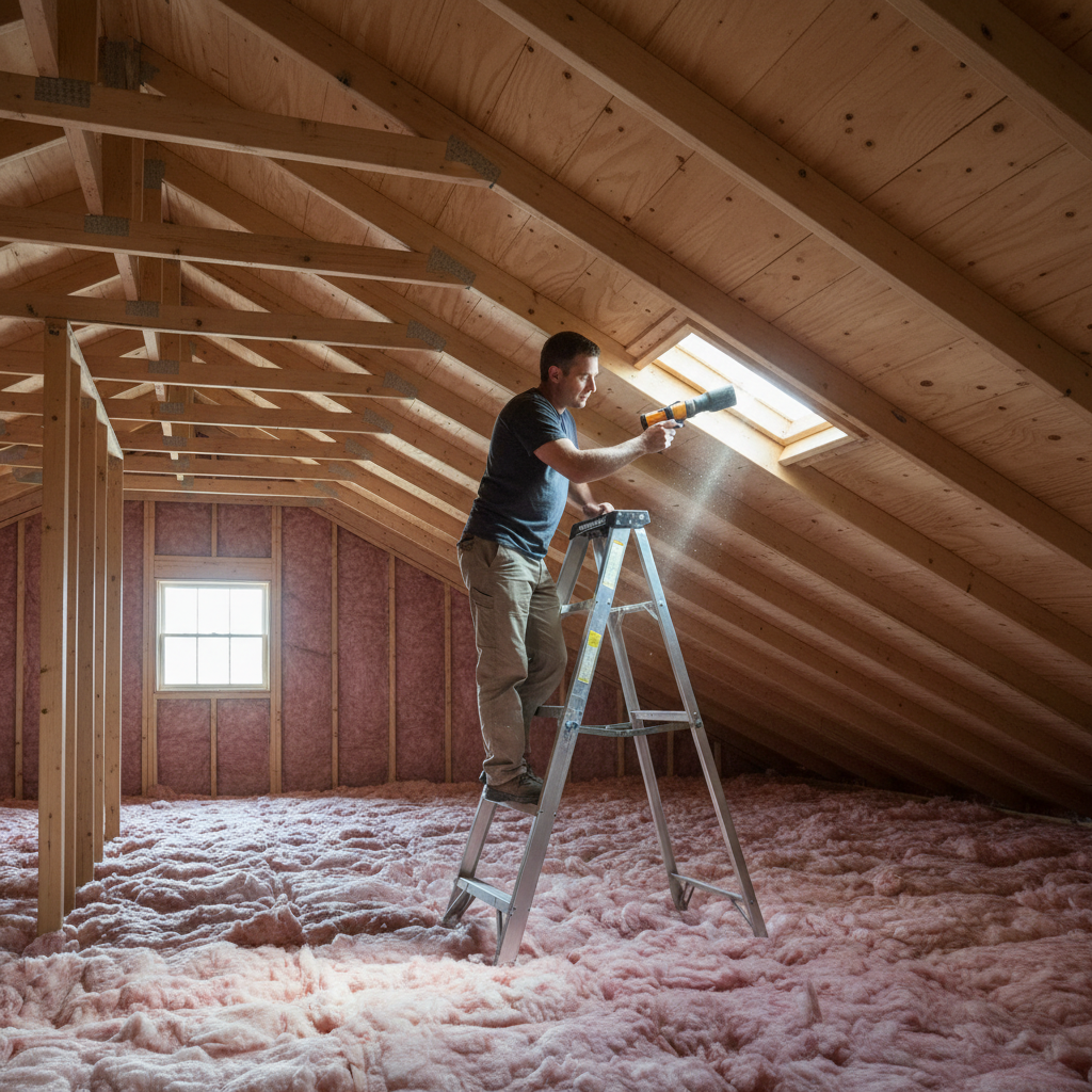 Homeowner checking attic soffit vents for blockages during fall maintenance