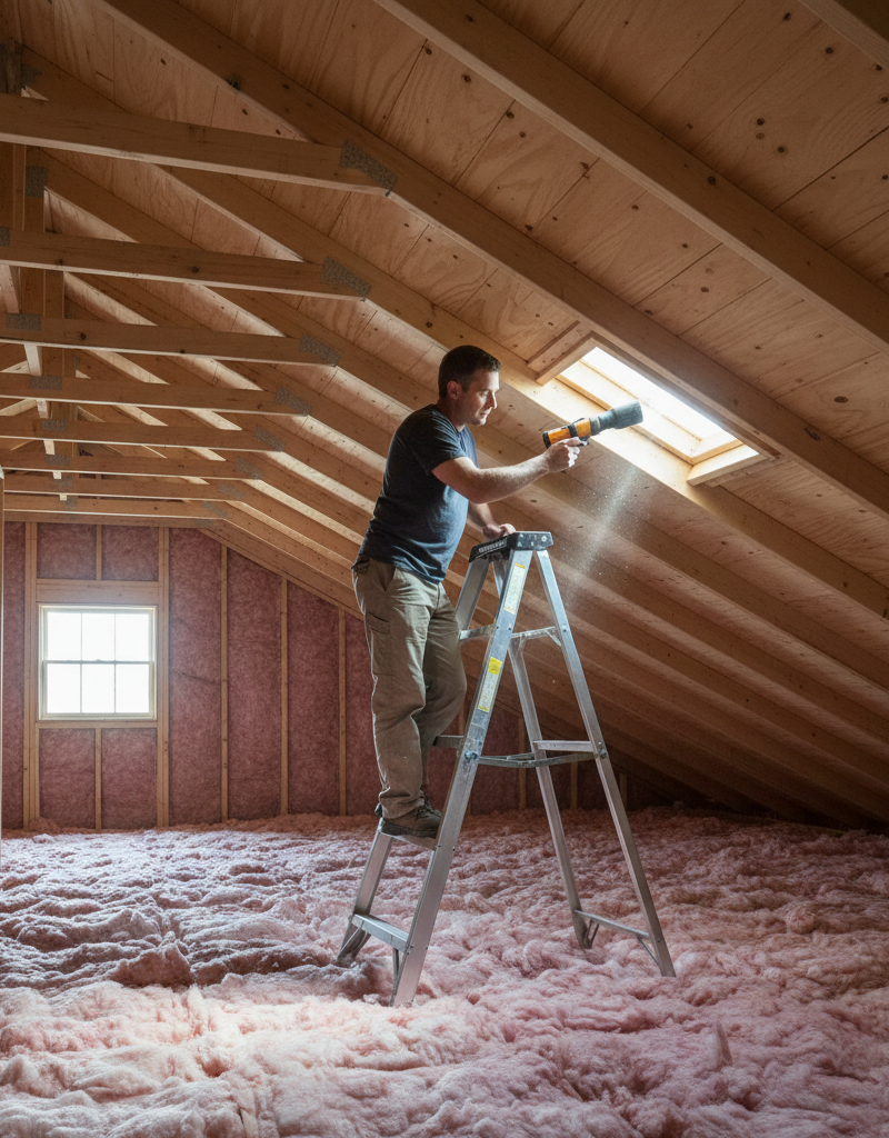 Homeowner checking attic soffit vents for blockages during fall maintenance