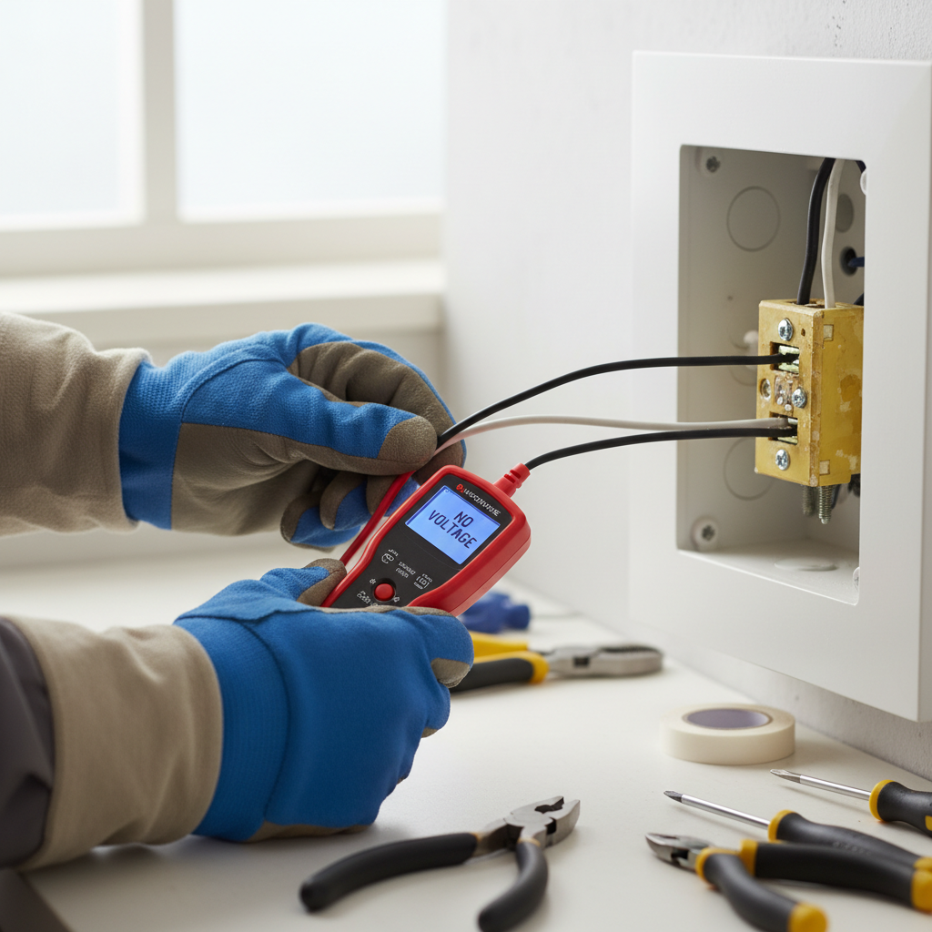 Homeowner safely replacing a dead light switch, disconnecting wires with a screwdriver