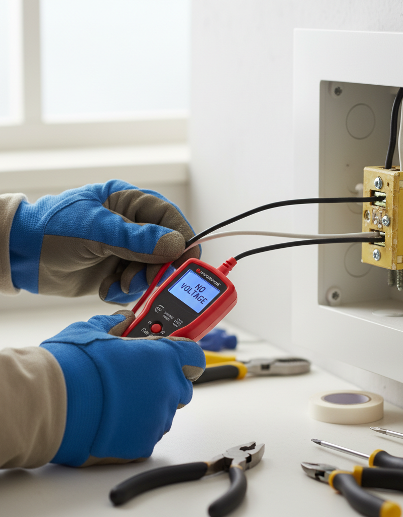 Homeowner safely replacing a dead light switch, disconnecting wires with a screwdriver