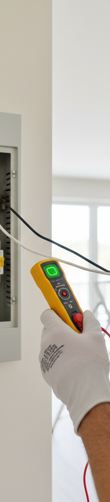 Homeowner checking light fixture wiring for loose connections with a voltage tester.