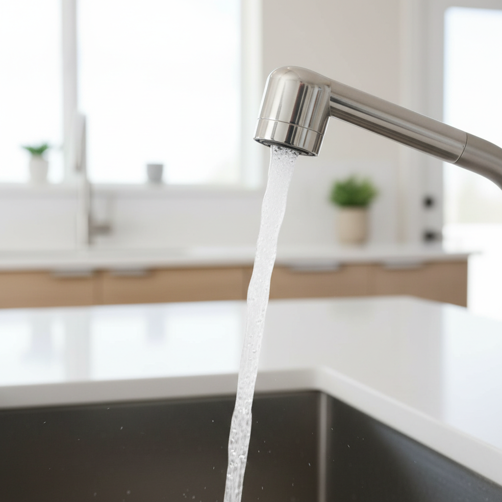 Kitchen sink sprayer with strong water pressure, illustrating a successful repair.