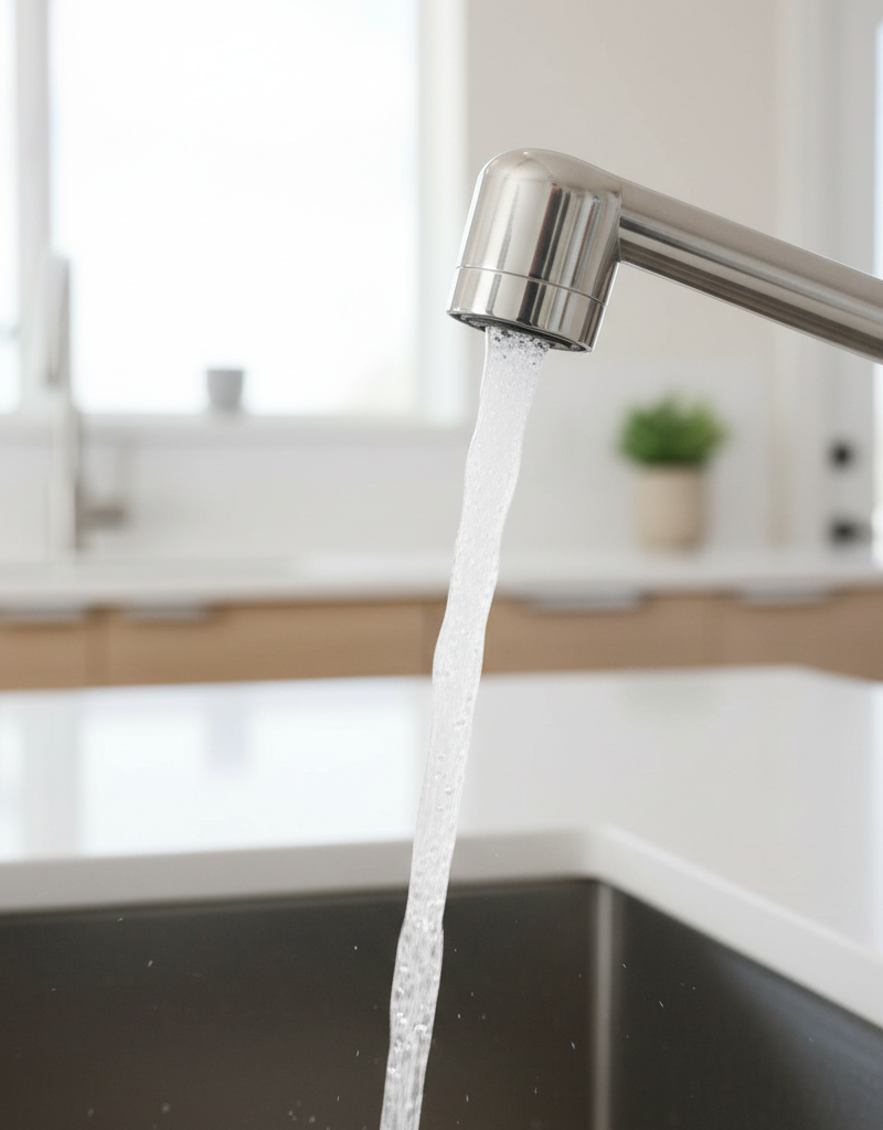 Kitchen sink sprayer with strong water pressure, illustrating a successful repair.
