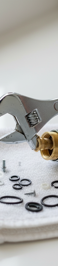 Person replacing a cartridge in a leaky single-handle faucet