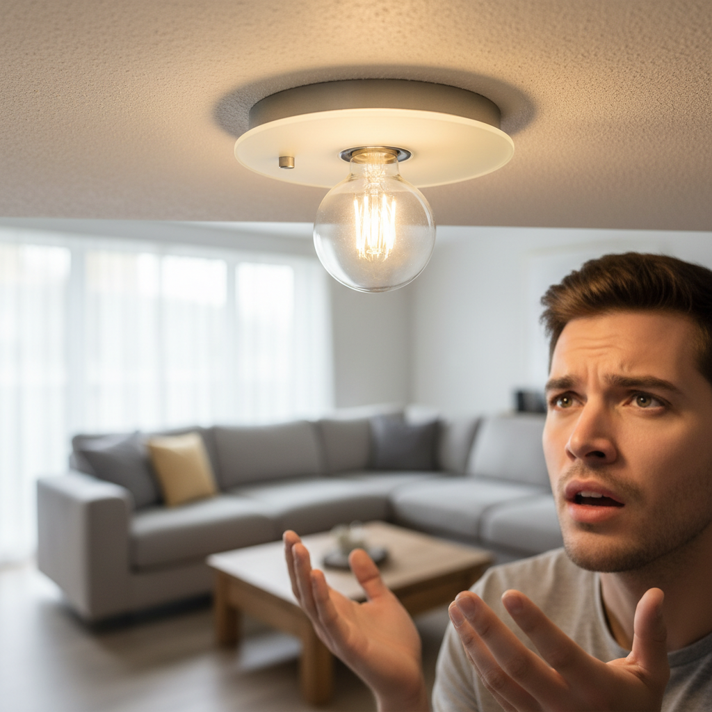 LED light bulb flickering in a ceiling fixture in a living room