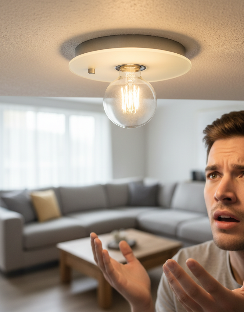 LED light bulb flickering in a ceiling fixture in a living room