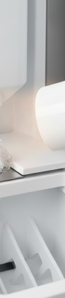 Hand using a hairdryer to thaw a frozen fill tube on a refrigerator ice maker.