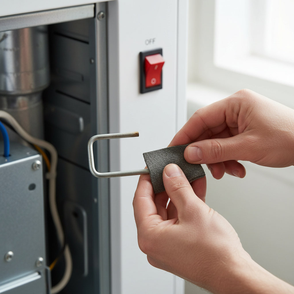 Homeowner cleaning a furnace flame sensor to fix short cycling
