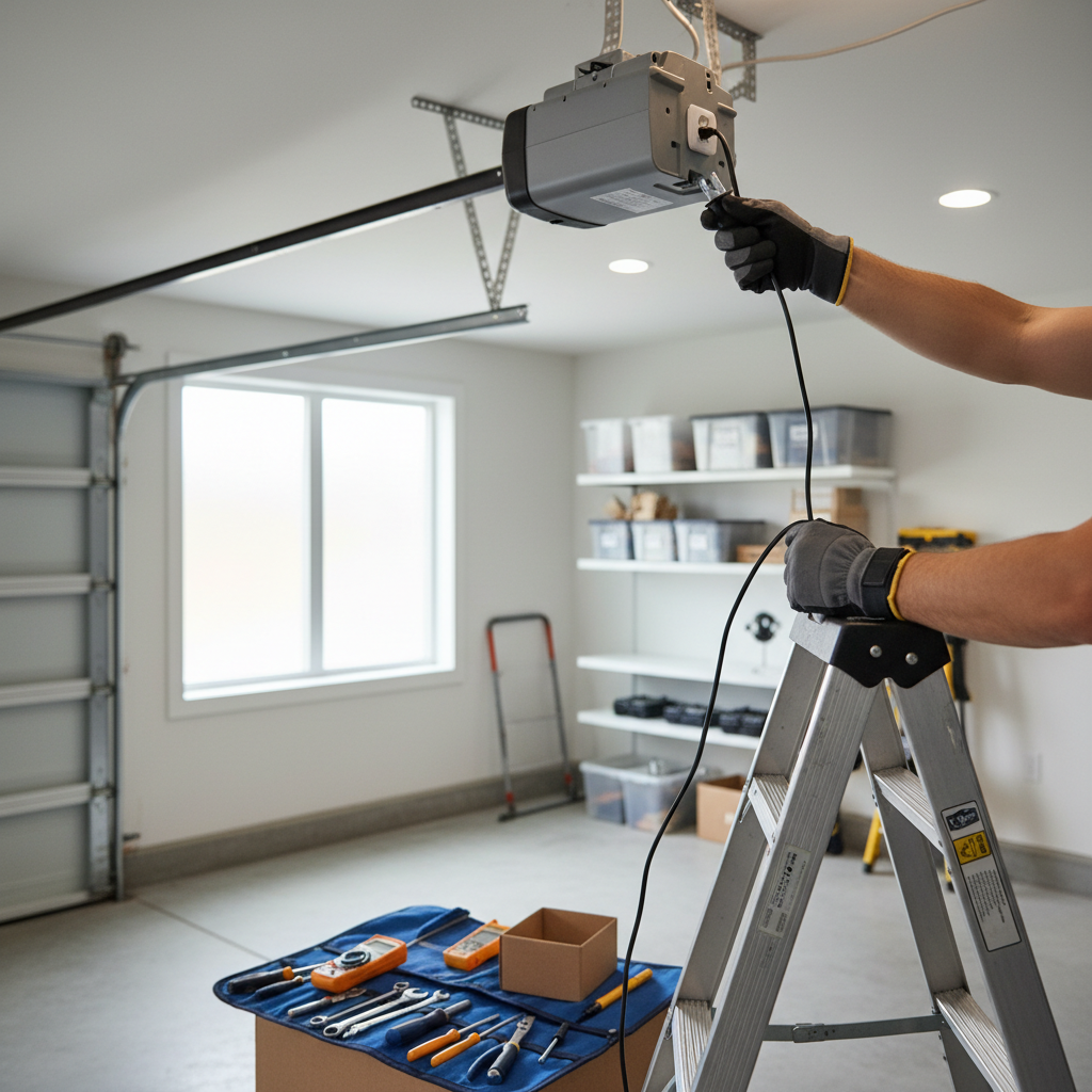 Homeowner troubleshooting garage door opener motor unit