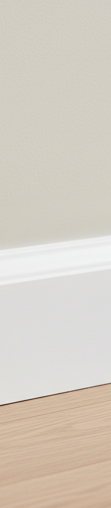 Pristine white baseboard along a wall, gleaming after a deep clean