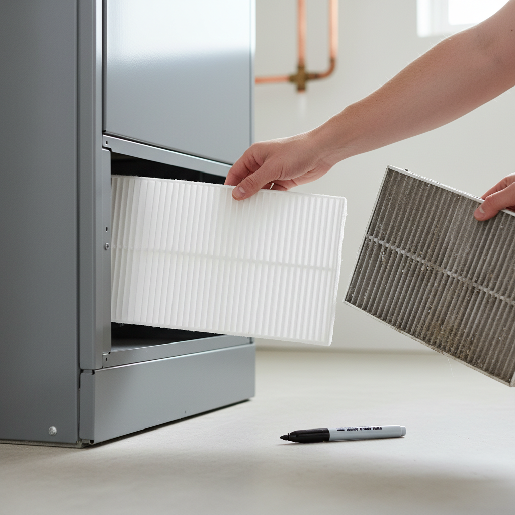 Homeowner changing a dirty HVAC filter with a clean new one