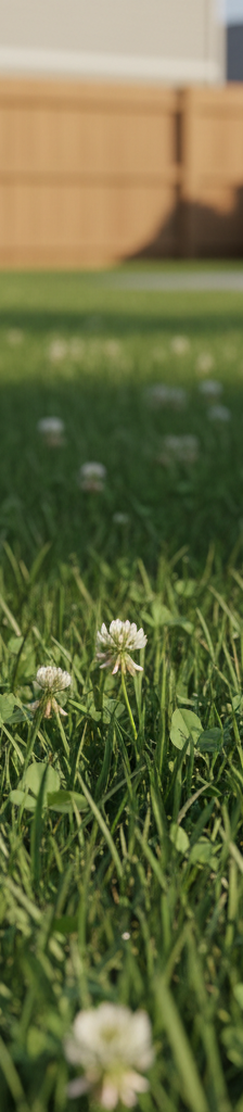 Homeowner demonstrating how to identify clover in a healthy green lawn.