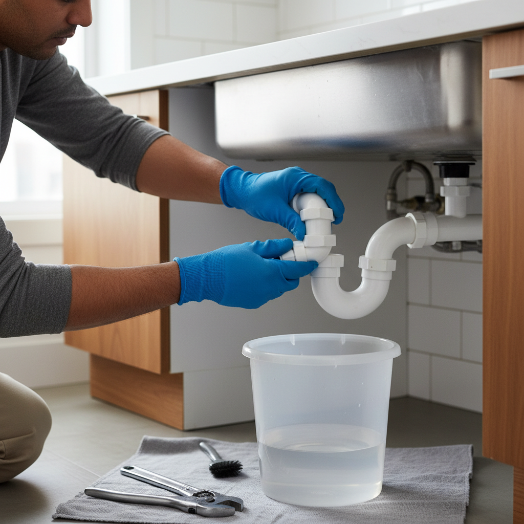 Homeowner removing P-trap to fix a slow kitchen sink drain