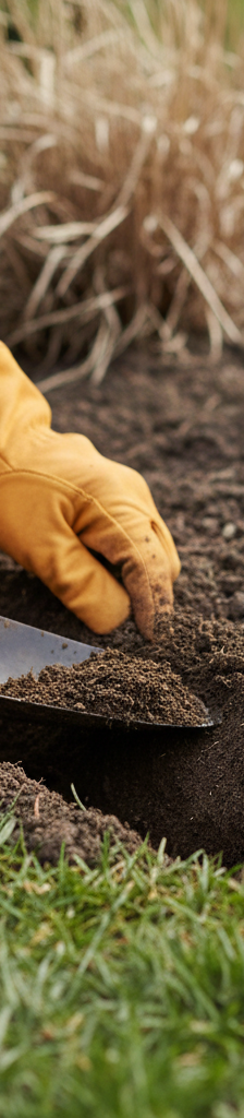 Homeowner digging a V-shaped trench for landscape Edging Installation