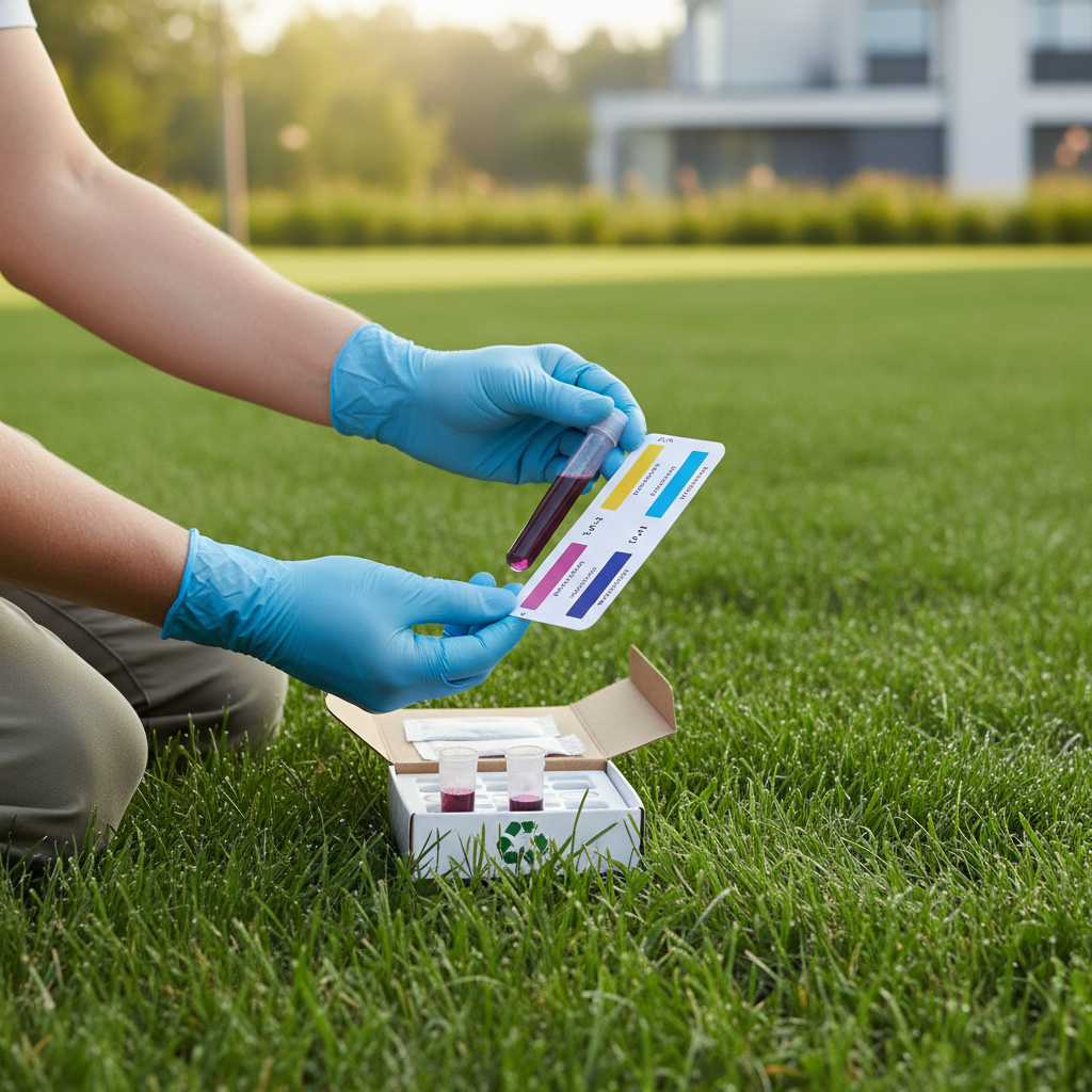 Homeowner testing lawn soil pH with a kit, comparing colors