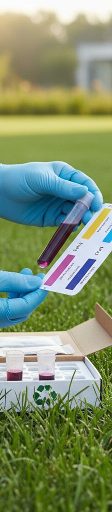 Homeowner testing lawn soil pH with a kit, comparing colors