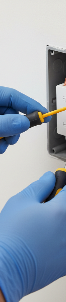 Homeowner safely replacing a light switch, testing for power with a voltage tester
