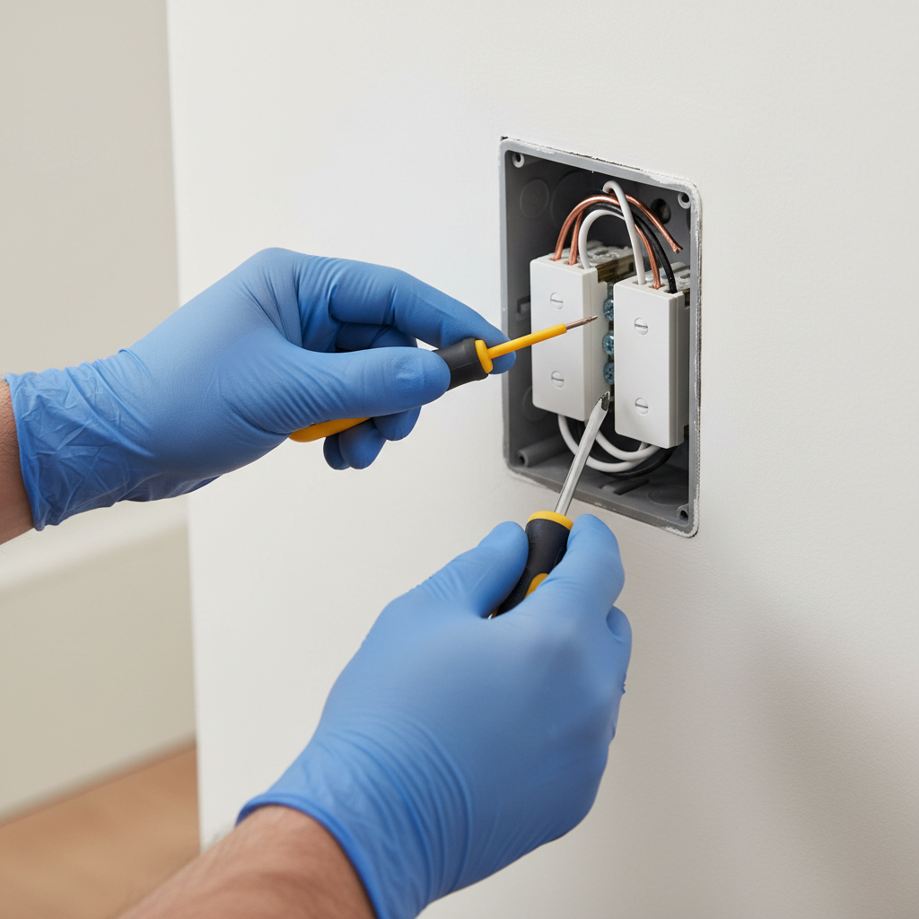 Homeowner safely replacing a light switch, testing for power with a voltage tester