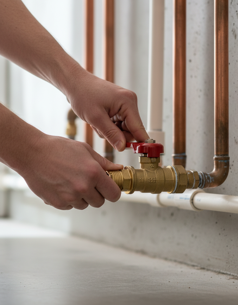 Homeowner checking the main water shut-off valve for low water pressure