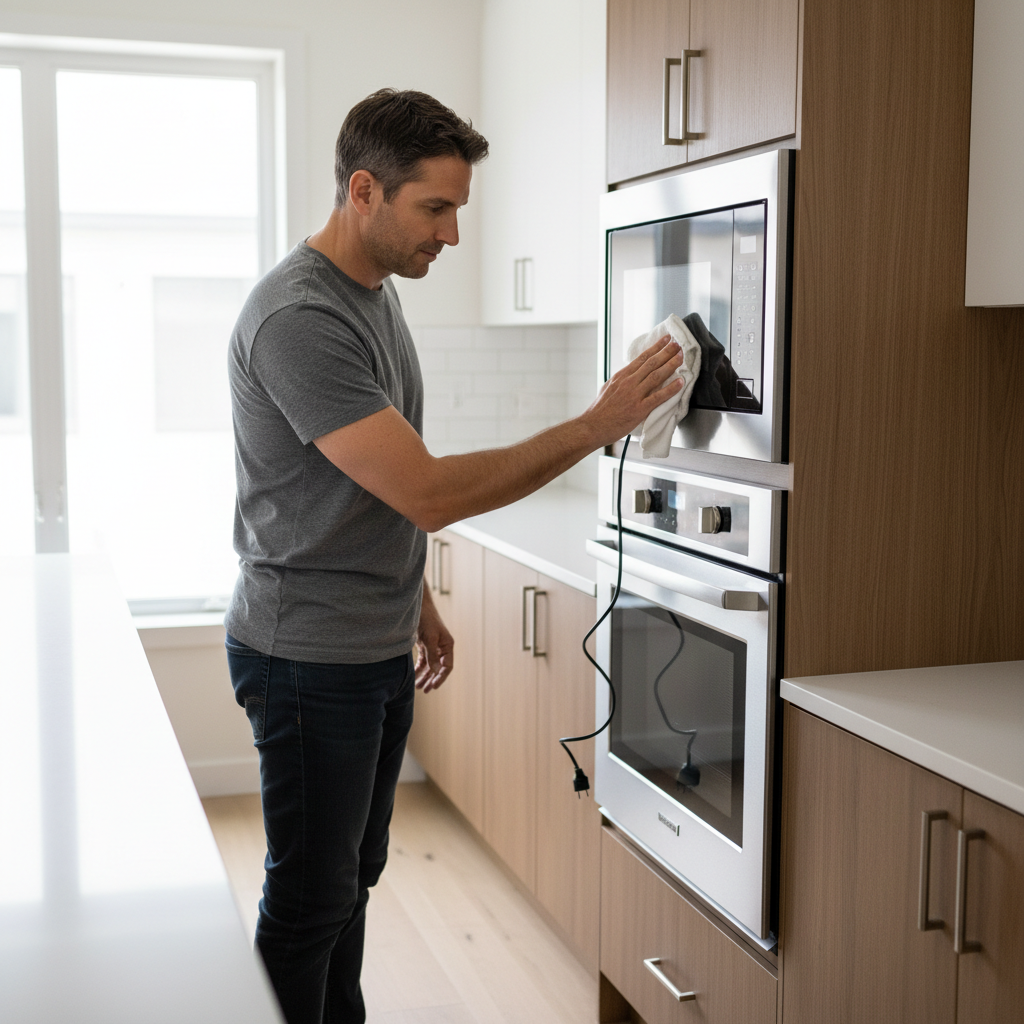 Homeowner cleaning unresponsive microwave control panel