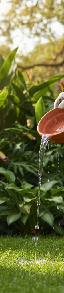 Homeowner emptying a plant saucer to remove standing water, a key step in natural mosquito control.