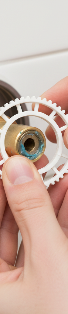 Homeowner adjusting temperature limit stop inside a shower mixing valve to restore hot water.