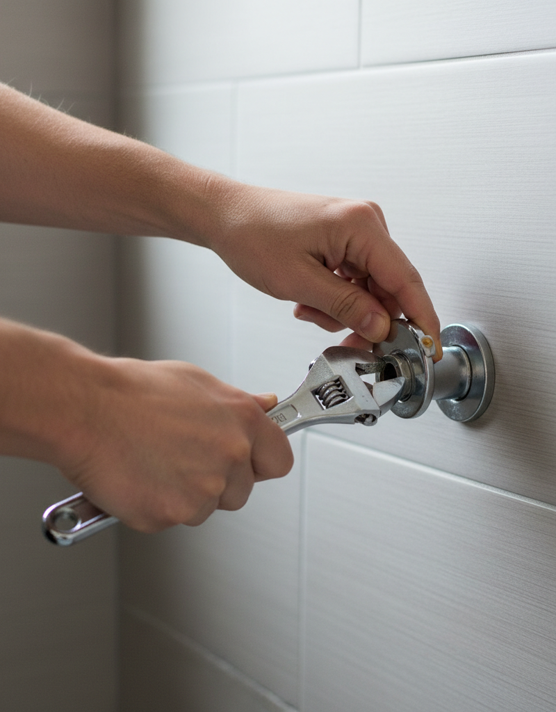Homeowner removing a tub spout to inspect a shower diverter valve