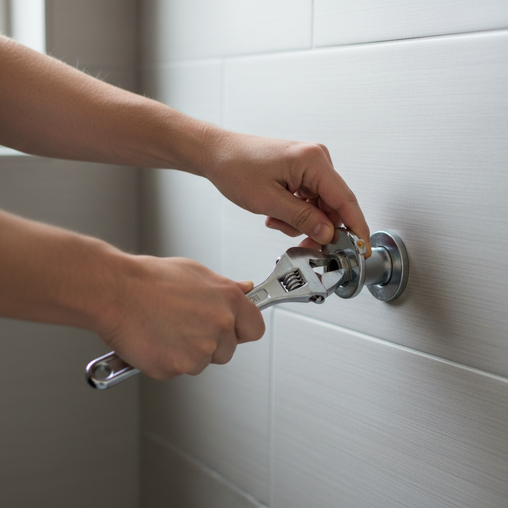 Homeowner removing a tub spout to inspect a shower diverter valve