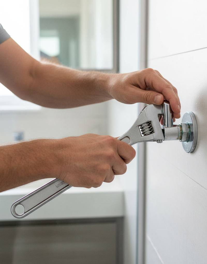 Homeowner troubleshooting a cold shower by removing the handle of the shower valve.