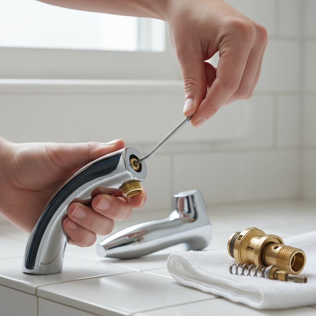 Homeowner's hands working on a shower diverter valve to restore hot water