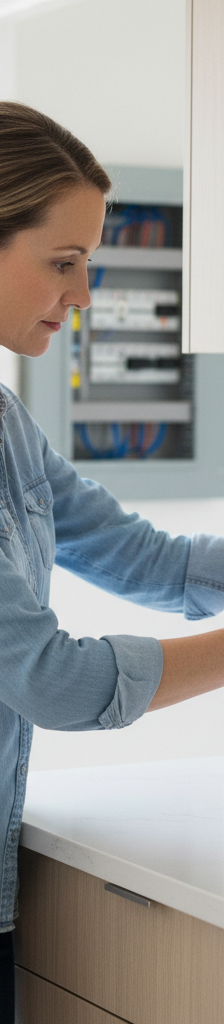 Homeowner using a non-contact voltage tester on a dead electrical outlet with a breaker on.