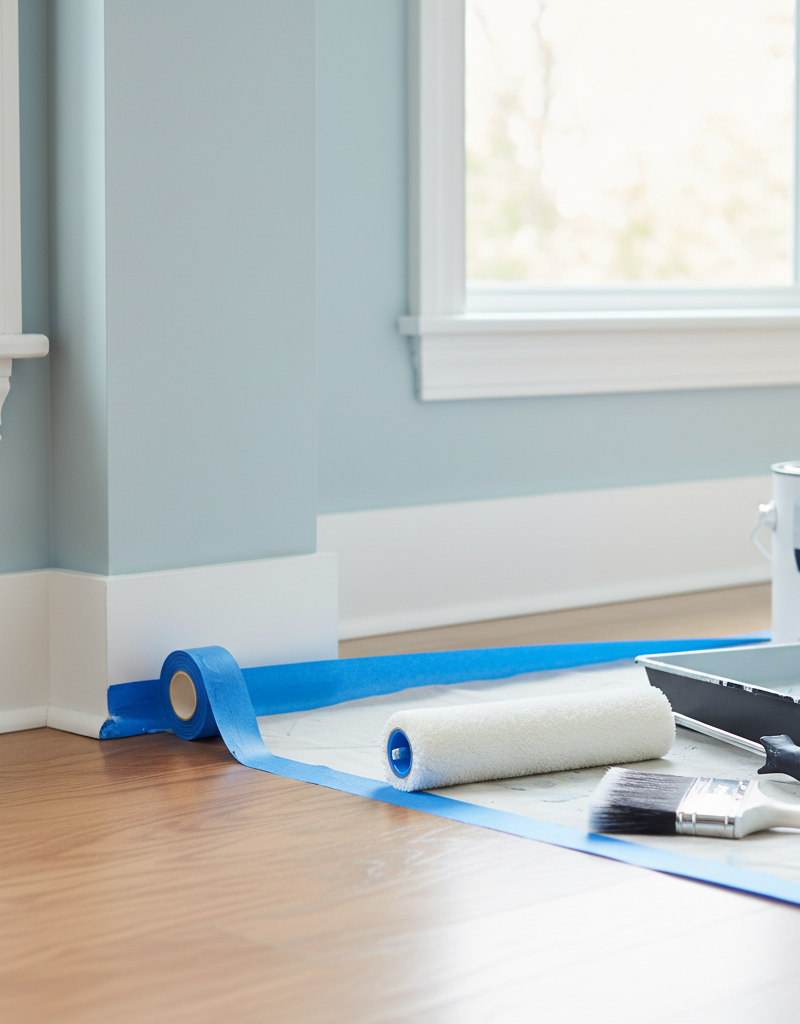 A perfectly painted interior room corner with crisp lines, professional finish, and no visible imperfections.