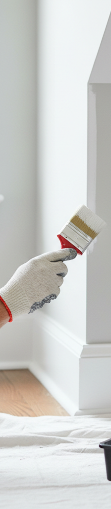 Homeowner carefully cutting in paint along a wall edge with an angled brush for a crisp line.