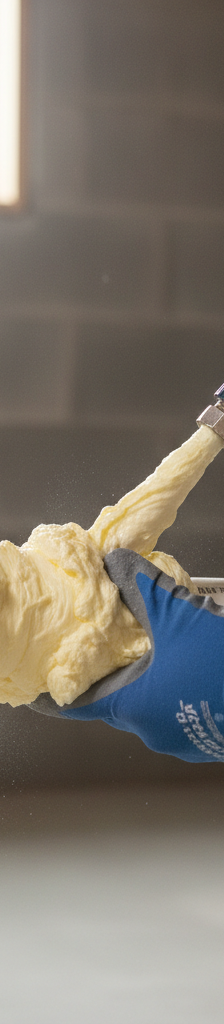 Homeowner applying foam pipe insulation to a basement water pipe.