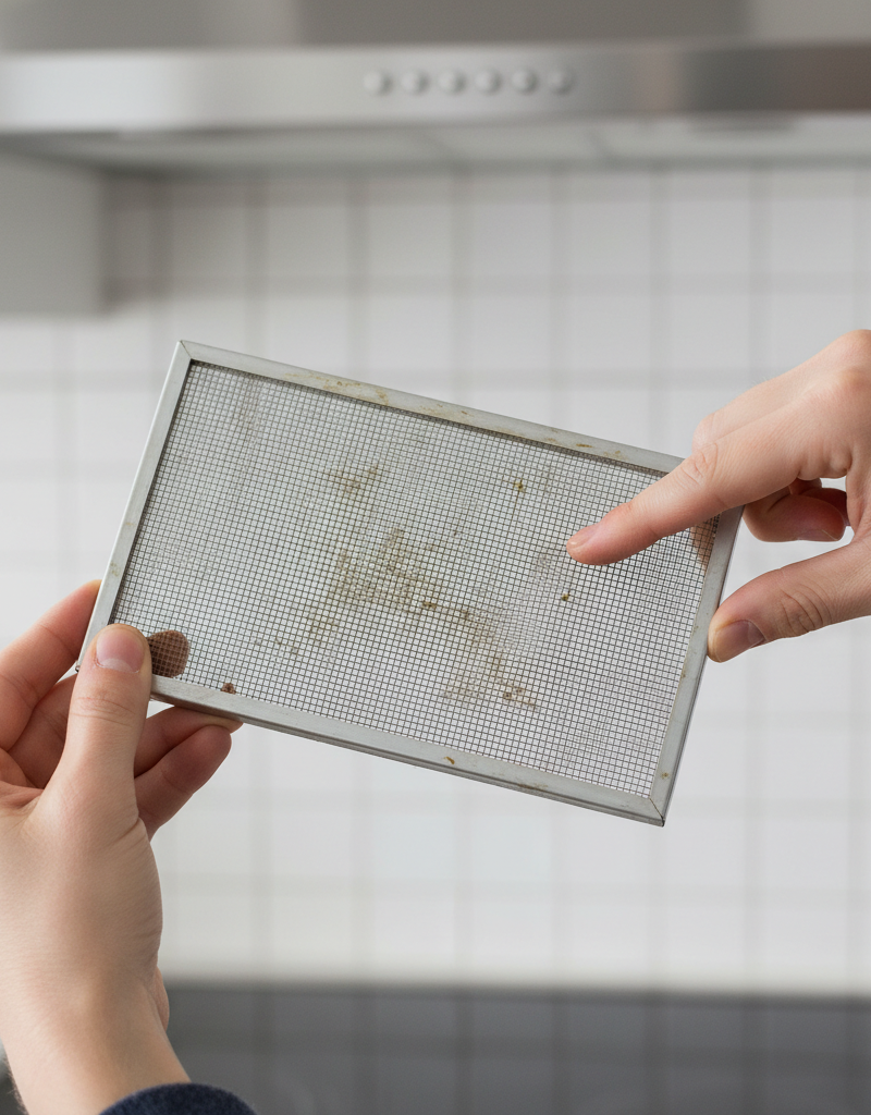Homeowner checking circuit breaker for a non-working range hood fan