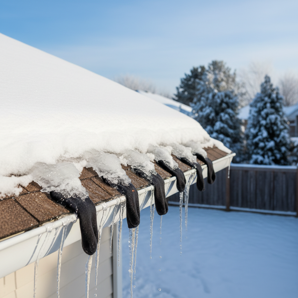 Calcium chloride ice melt in socks creating channels in a roof ice dam