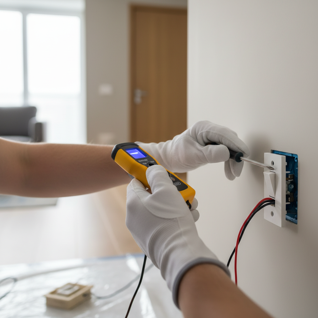 Homeowner safely replacing a dead light switch with a screwdriver and voltage tester.