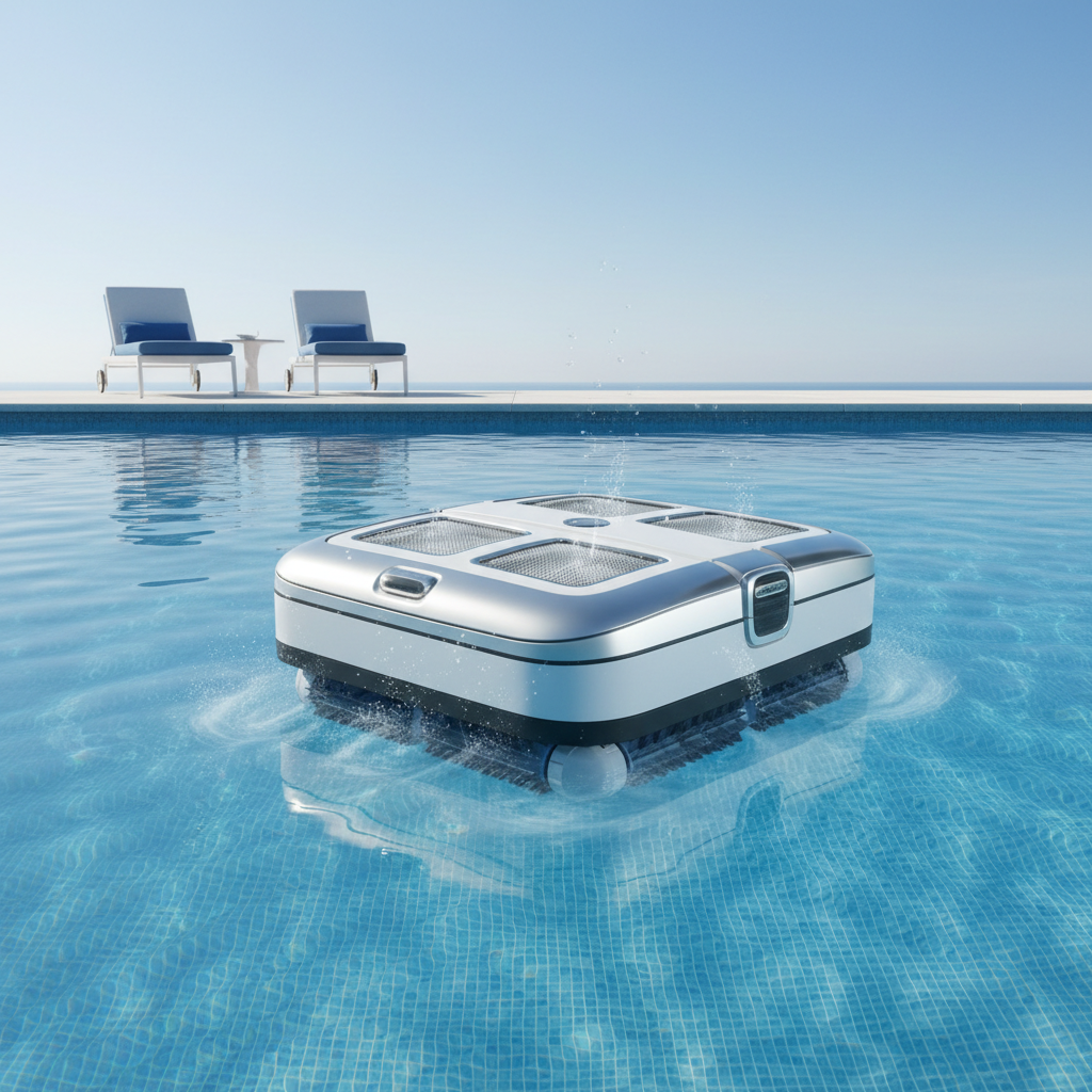 Robotic pool cleaner automatically cleaning a swimming pool floor