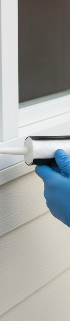 Homeowner sealing a drafty window with a caulk gun