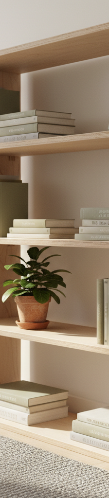 A clean, modern-looking unpainted plywood bookshelf built with visible dado joints, showcased against a workshop wall.
